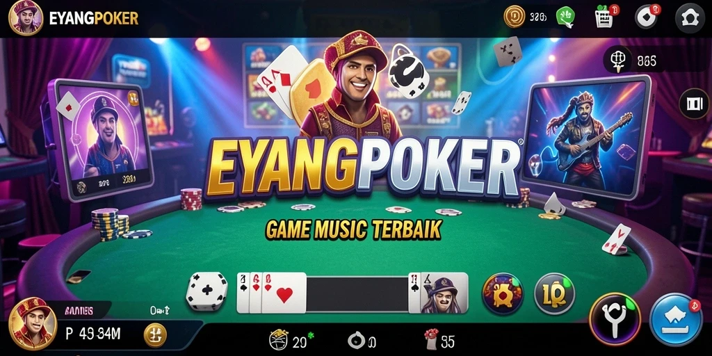 Tampilan menarik dari gameplay di EYANGPOKER yang penuh musik.